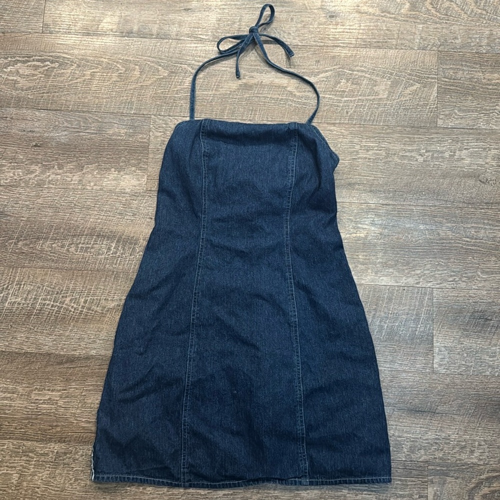 New York and Company strapless denim dress with halter tie.  Women’s size 4.